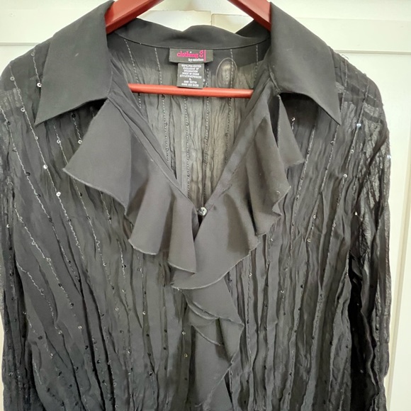 Black Button-Up Blouse w/Collar & Sequins - Picture 3 of 6